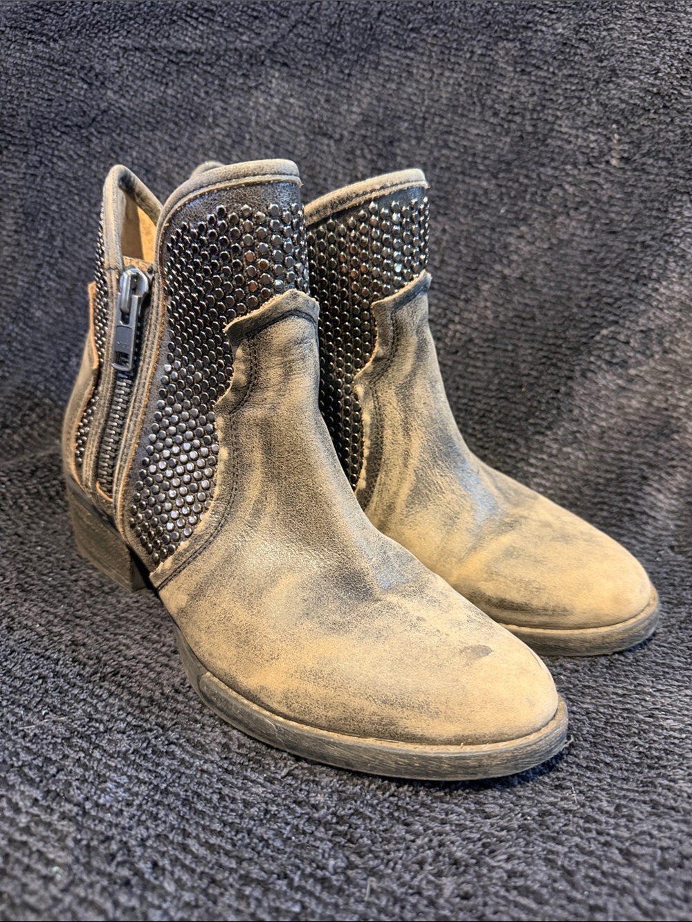Circle G Taupe Suede Ankle Booties with Studded Side Panel